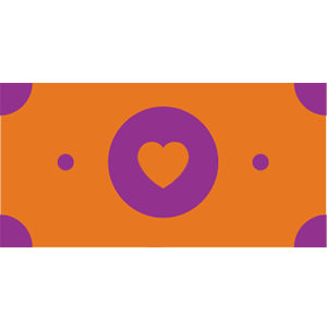 Orange and purple heart dollar bill