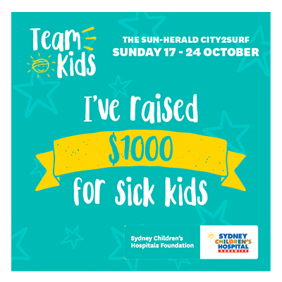 City2Surf Team Kids $1000 raised