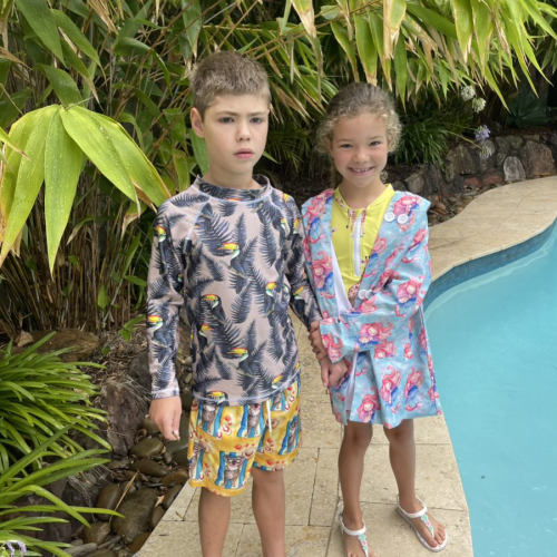 Jacob and Riley ready to go swimming