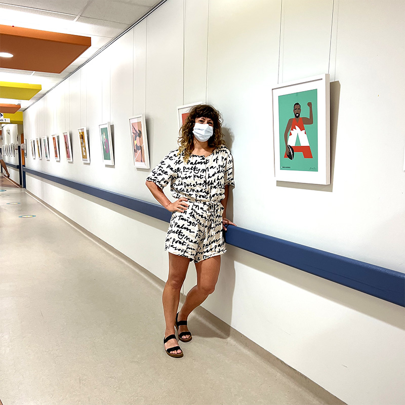 Beck and her artwork in hospital