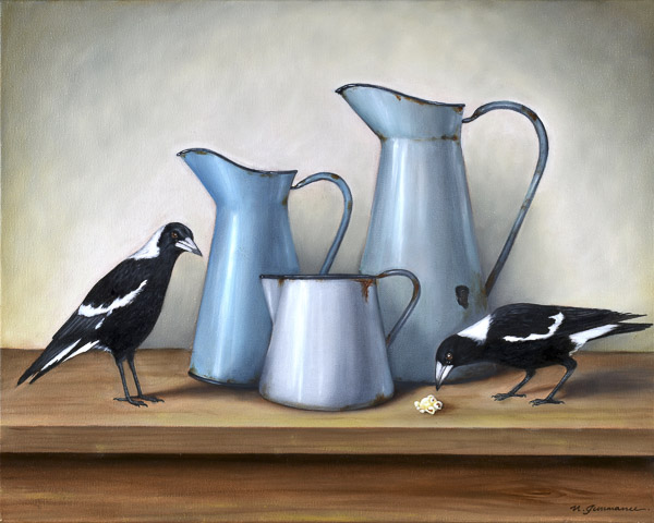 Magpies and a popcorn