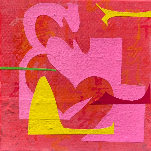 Painting titled 'Flower song' by Hyun Hee Lee, 2024, paper collage and acrylic on canvas, 20 x 20 cm, $650