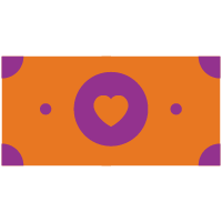 Orange and purple monetary note with a heart in the middle