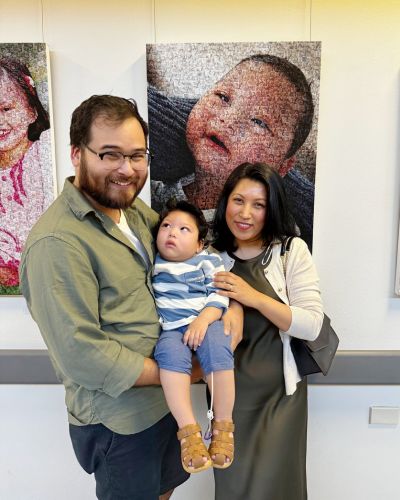 Lucas with parents in hospital