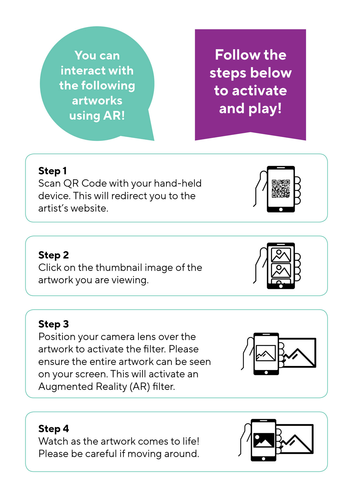 Graphic describing how to interact with the QR code