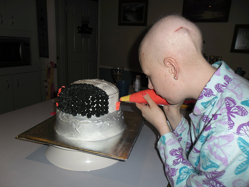 Brooke baking a cake