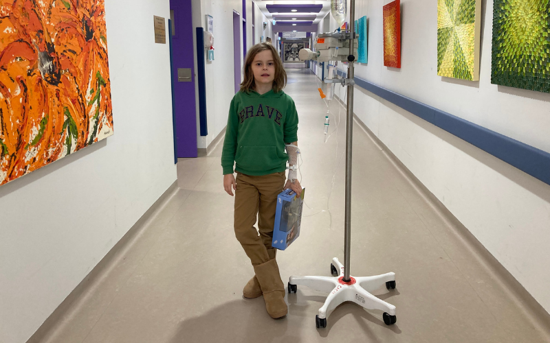 Will stands in the hospital hallway with his favourite ''brave'' jumper Will stands in the hospital hallway with his favourite ''brave'' jumper