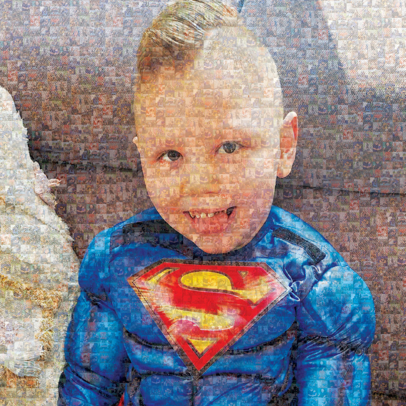 Austin's pixel portrait of him in a Superman outfit
